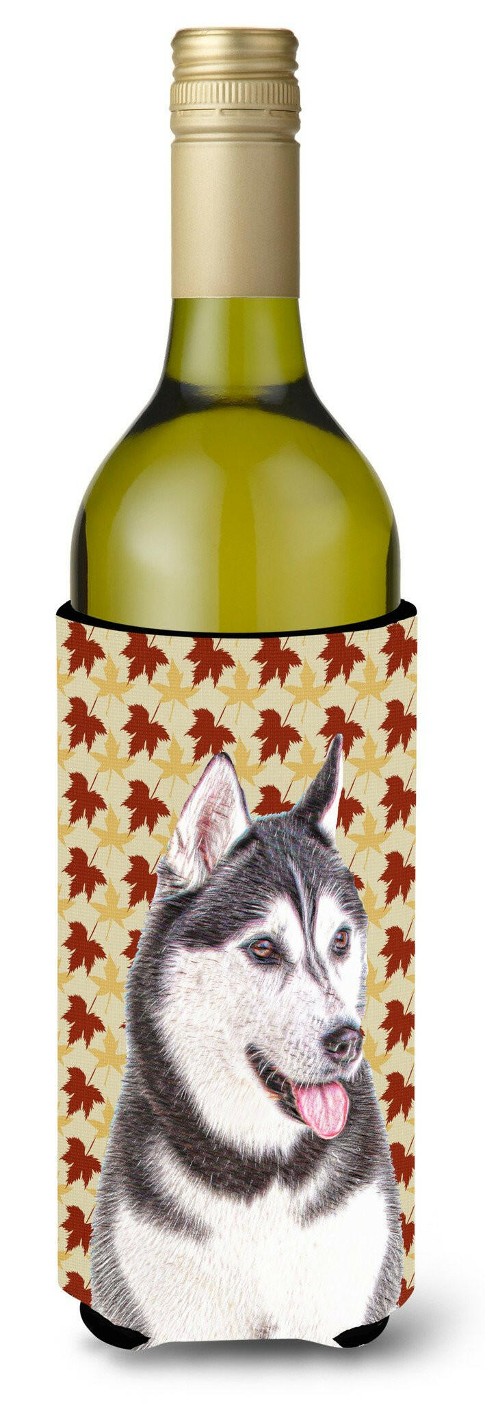 Fall Leaves Alaskan Malamute Wine Bottle Beverage Insulator Hugger KJ1203LITERK by Caroline&#39;s Treasures