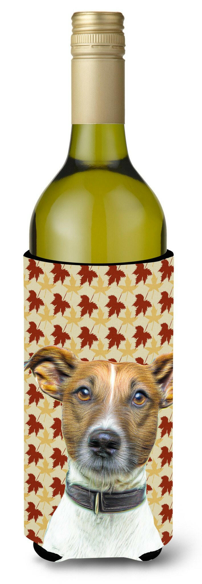 Fall Leaves Jack Russell Terrier Wine Bottle Beverage Insulator Hugger KJ1204LITERK by Caroline&#39;s Treasures