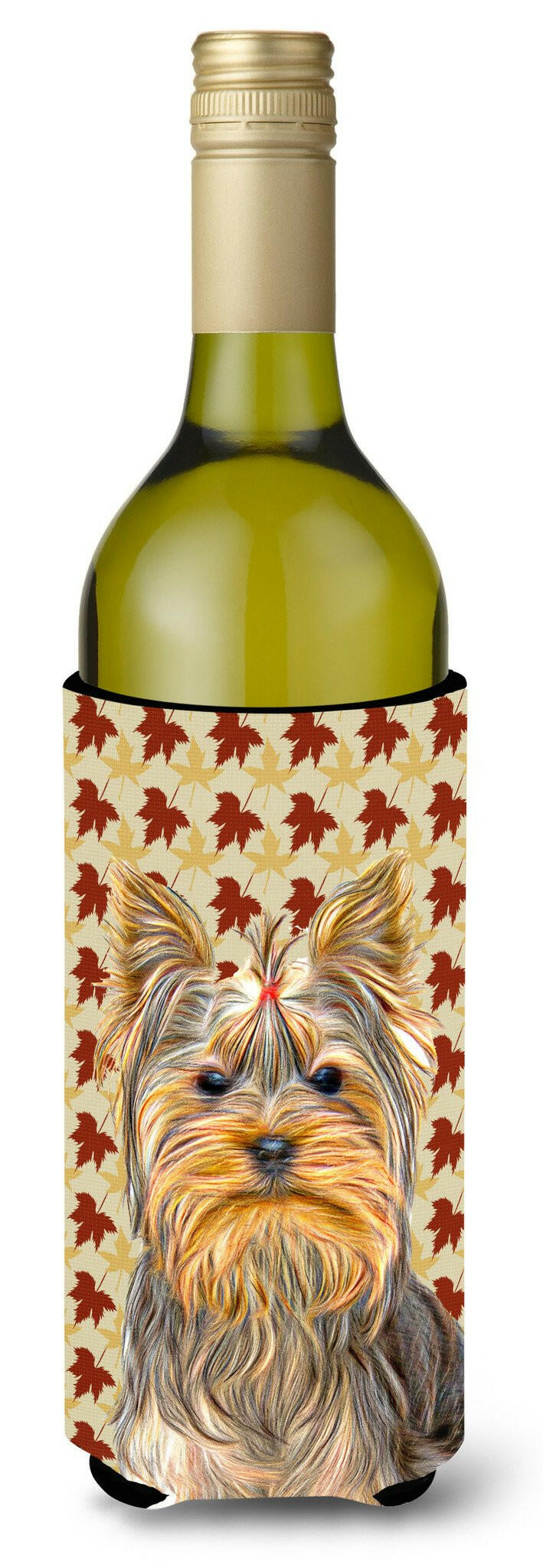 Fall Leaves Yorkie / Yorkshire Terrier Wine Bottle Beverage Insulator Hugger KJ1205LITERK by Caroline's Treasures