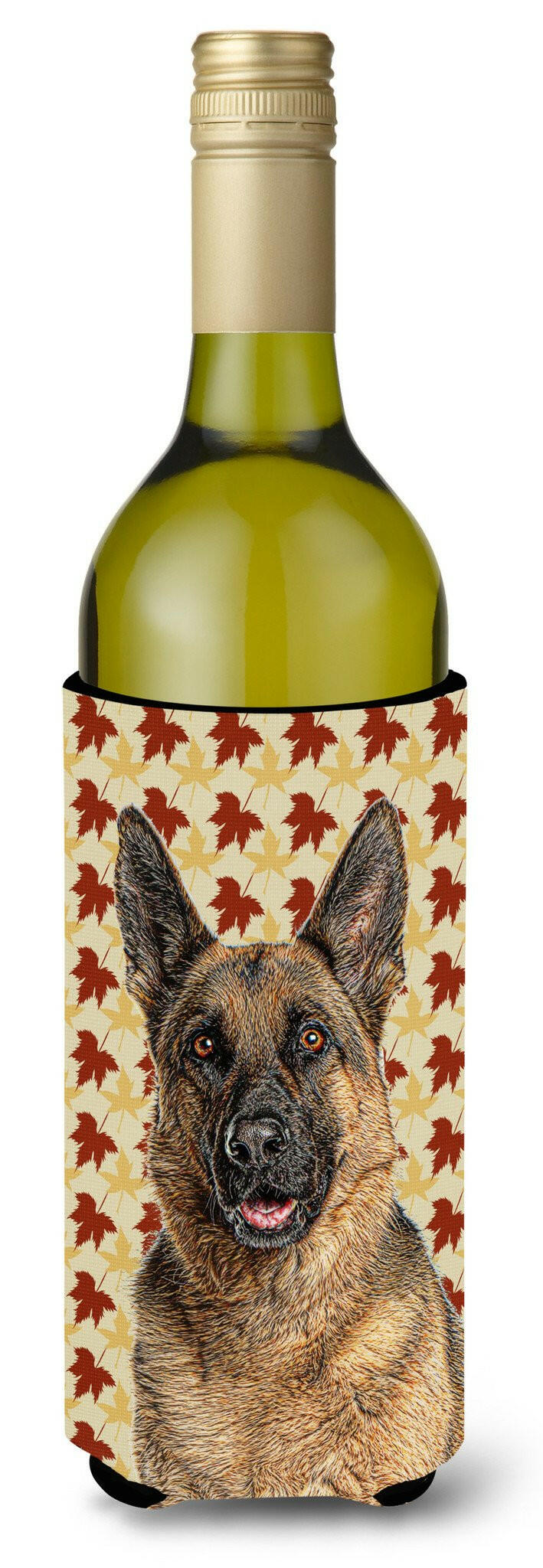 Fall Leaves German Shepherd Wine Bottle Beverage Insulator Hugger KJ1208LITERK by Caroline&#39;s Treasures