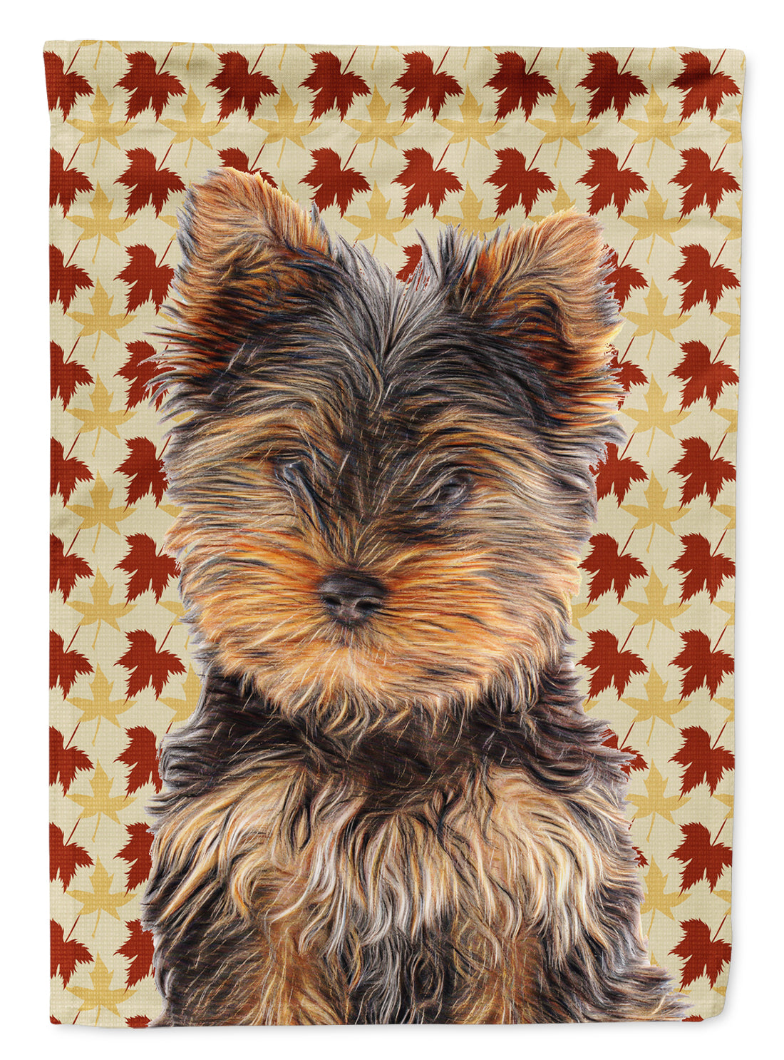Fall Leaves Yorkie Puppy / Yorkshire Terrier Flag Canvas House Size KJ1209CHF  the-store.com.