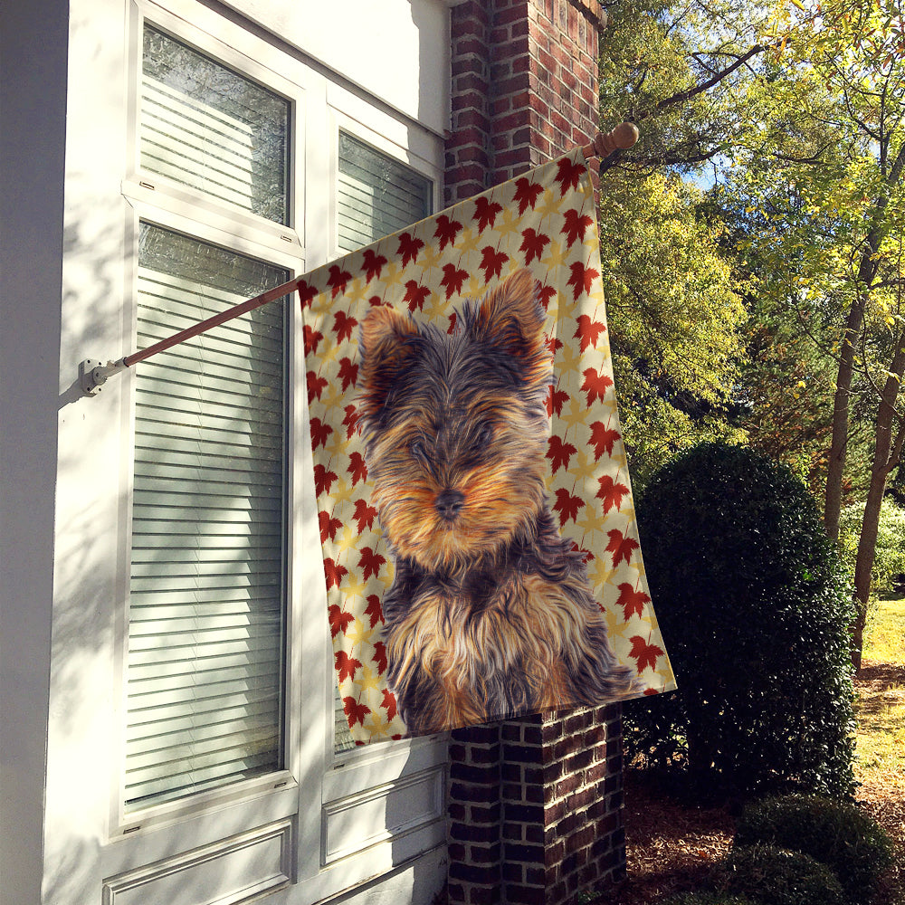 Fall Leaves Yorkie Puppy / Yorkshire Terrier Flag Canvas House Size KJ1209CHF