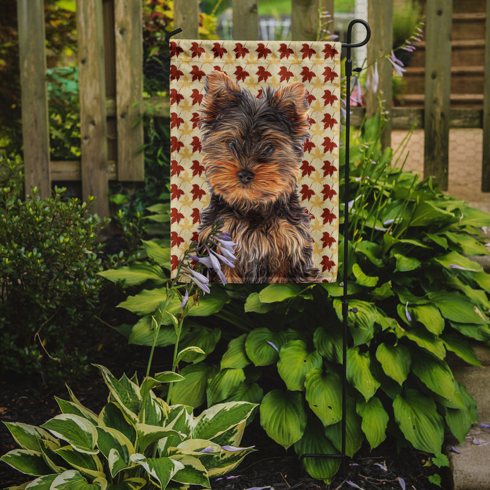 Fall Leaves Yorkie Puppy / Yorkshire Terrier Flag Garden Size KJ1209GF