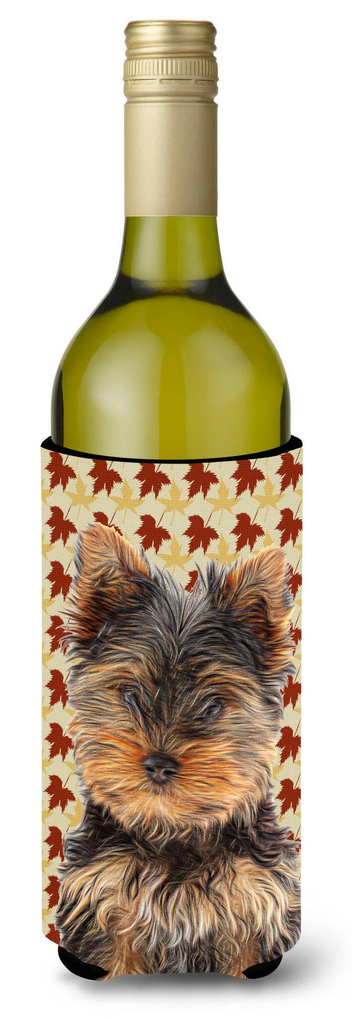Fall Leaves Yorkie Puppy / Yorkshire Terrier Wine Bottle Beverage Insulator Hugger KJ1209LITERK by Caroline's Treasures