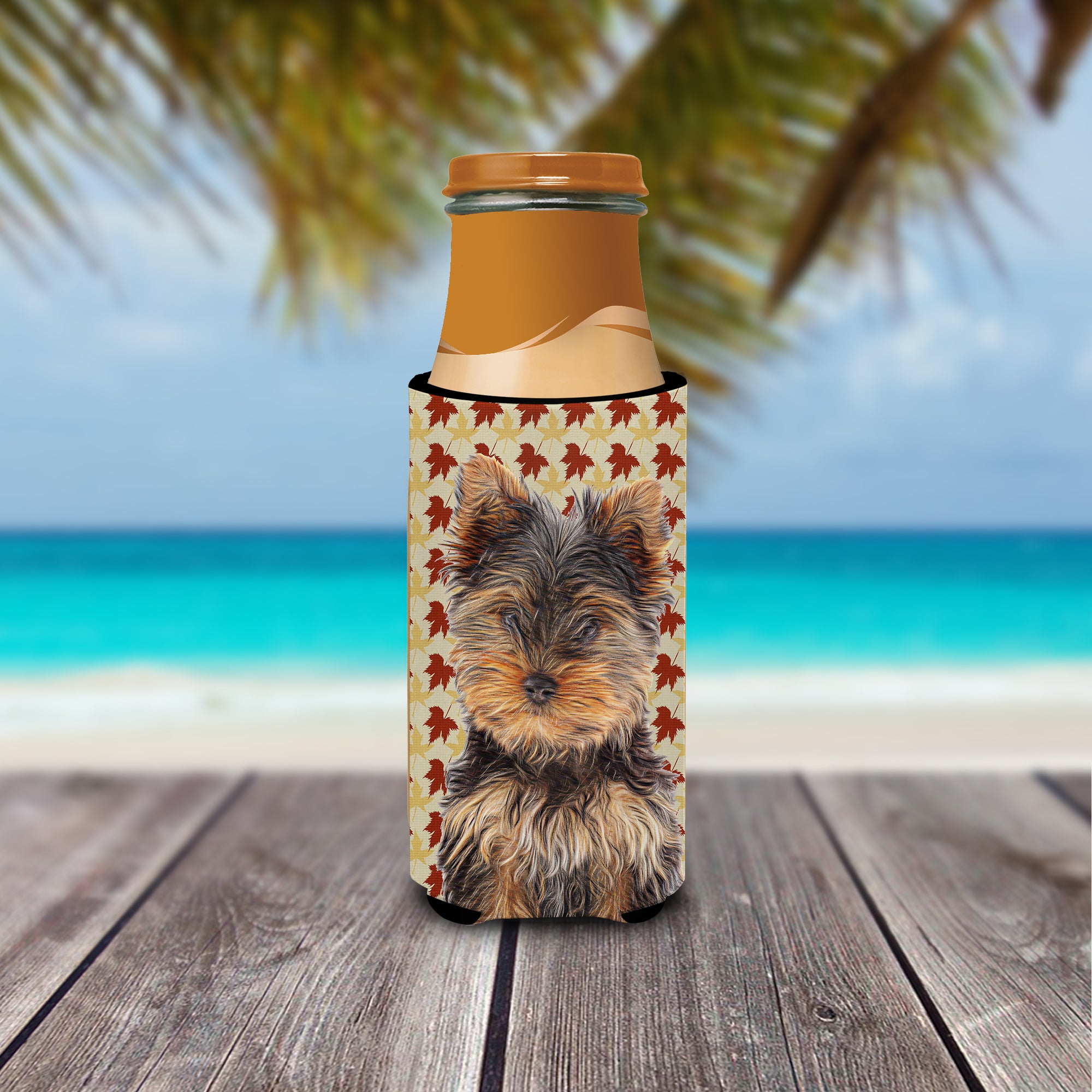 Fall Leaves Yorkie Puppy / Yorkshire Terrier Ultra Beverage Insulators for slim cans KJ1209MUK.