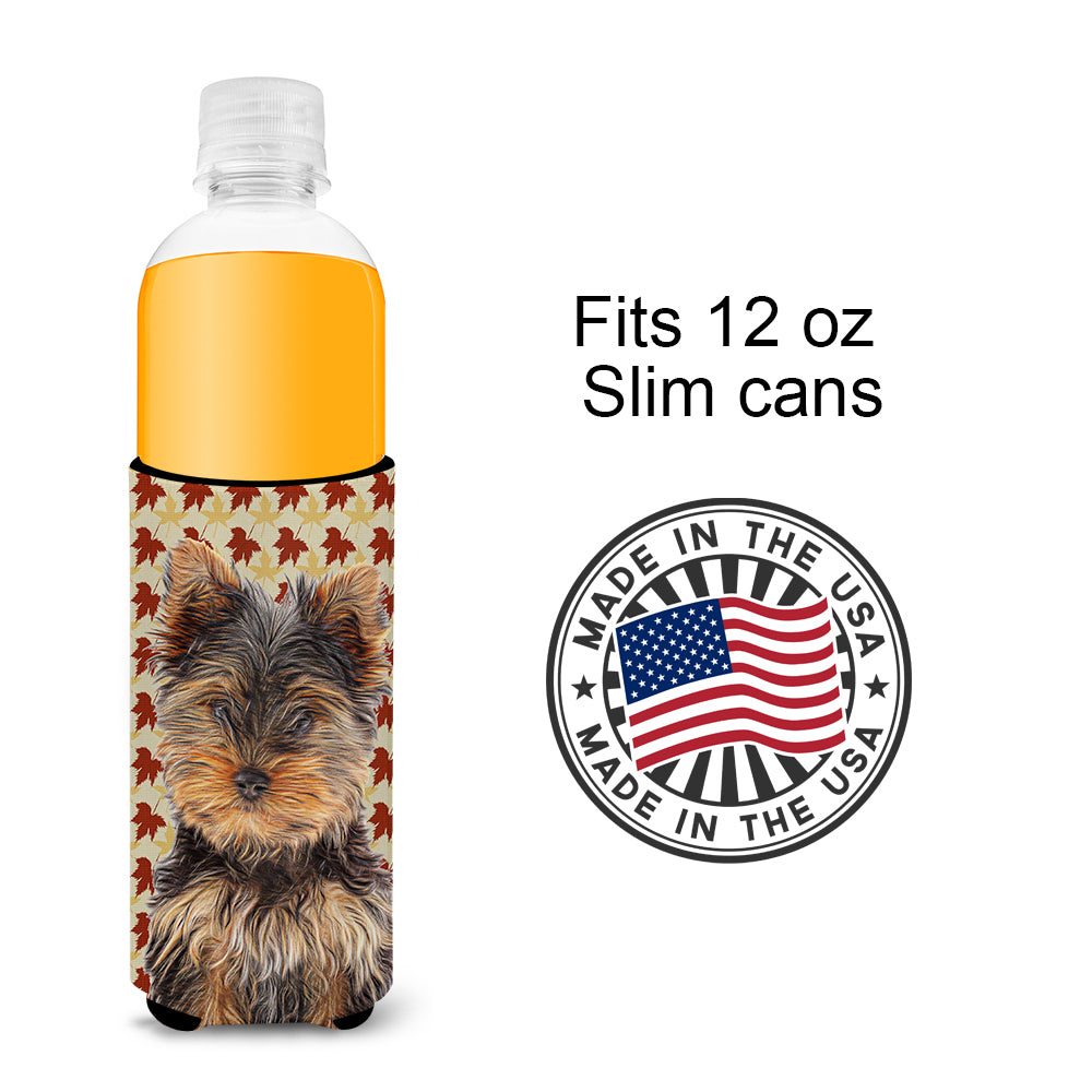 Fall Leaves Yorkie Puppy / Yorkshire Terrier Ultra Beverage Insulators for slim cans KJ1209MUK.