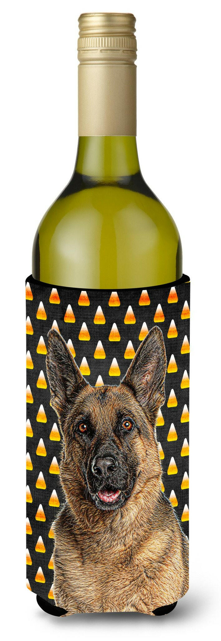 Candy Corn Halloween German Shepherd Wine Bottle Beverage Insulator Hugger KJ1215LITERK by Caroline&#39;s Treasures