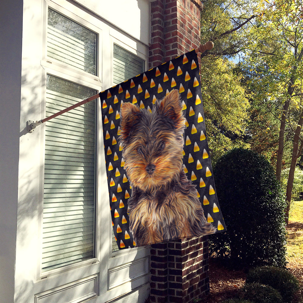 Candy Corn Halloween Yorkie Puppy / Yorkshire Terrier Flag Canvas House Size KJ1216CHF