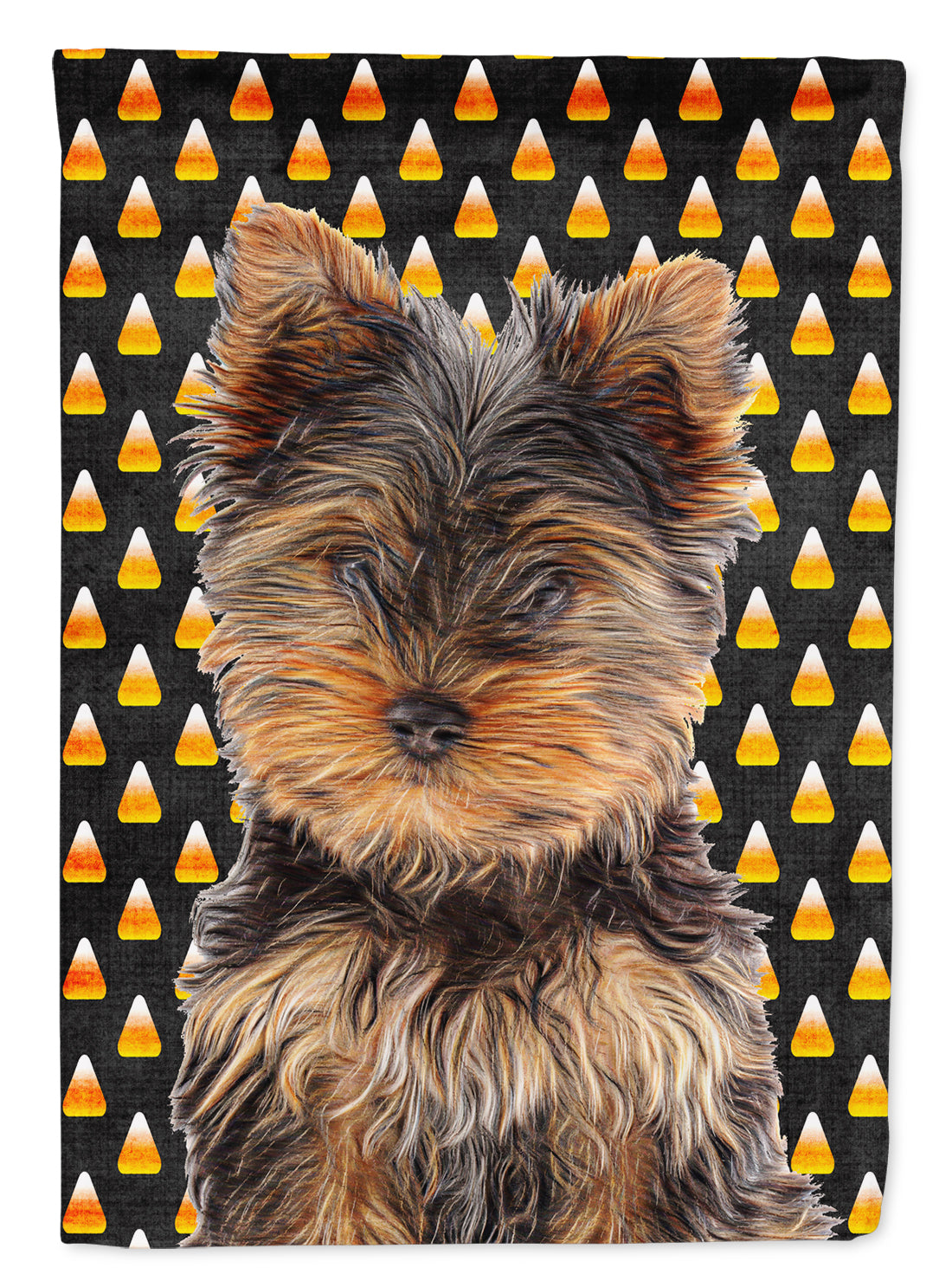 Candy Corn Halloween Yorkie Puppy / Yorkshire Terrier Flag Canvas House Size KJ1216CHF