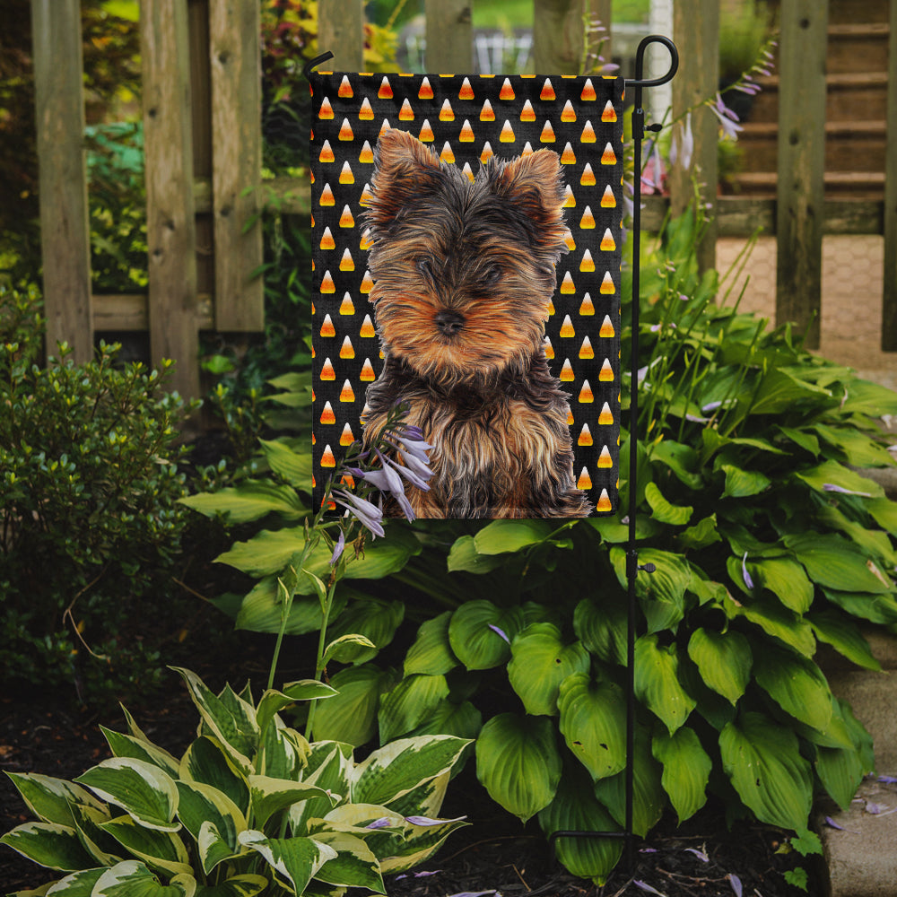 Candy Corn Halloween Yorkie Puppy / Yorkshire Terrier Flag Garden Size KJ1216GF.