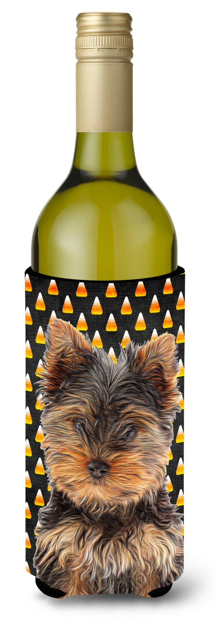 Candy Corn Halloween Yorkie Puppy / Yorkshire Terrier Wine Bottle Beverage Insulator Hugger KJ1216LITERK by Caroline&#39;s Treasures
