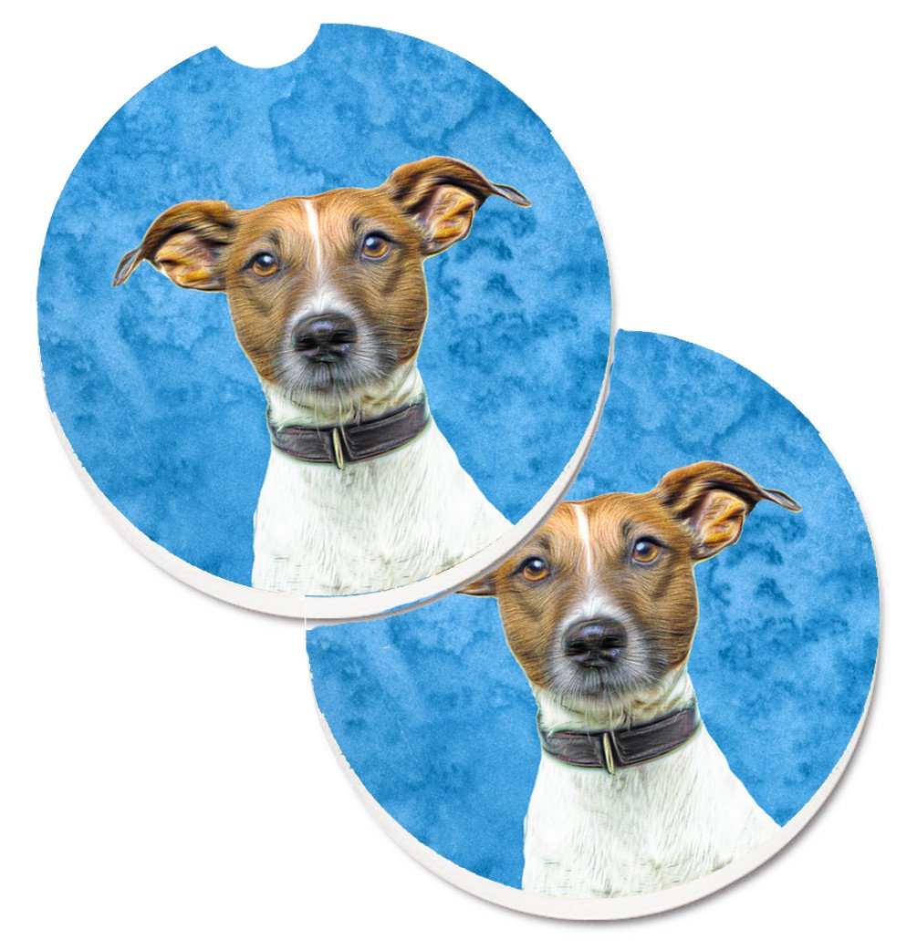Blue Jack Russell Terrier Set of 2 Cup Holder Car Coasters KJ1226BUCARC by Caroline&#39;s Treasures