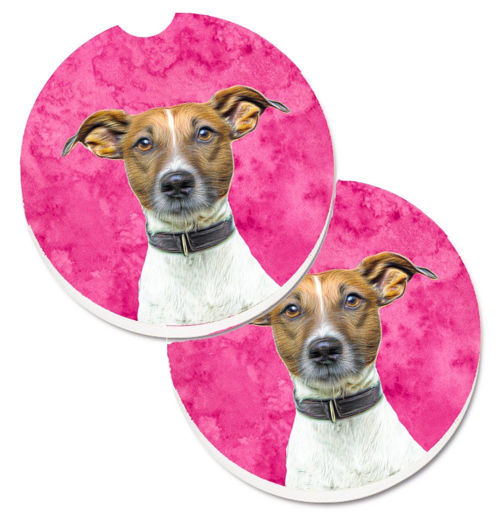 Pink Jack Russell Terrier Set of 2 Cup Holder Car Coasters KJ1226PKCARC by Caroline&#39;s Treasures
