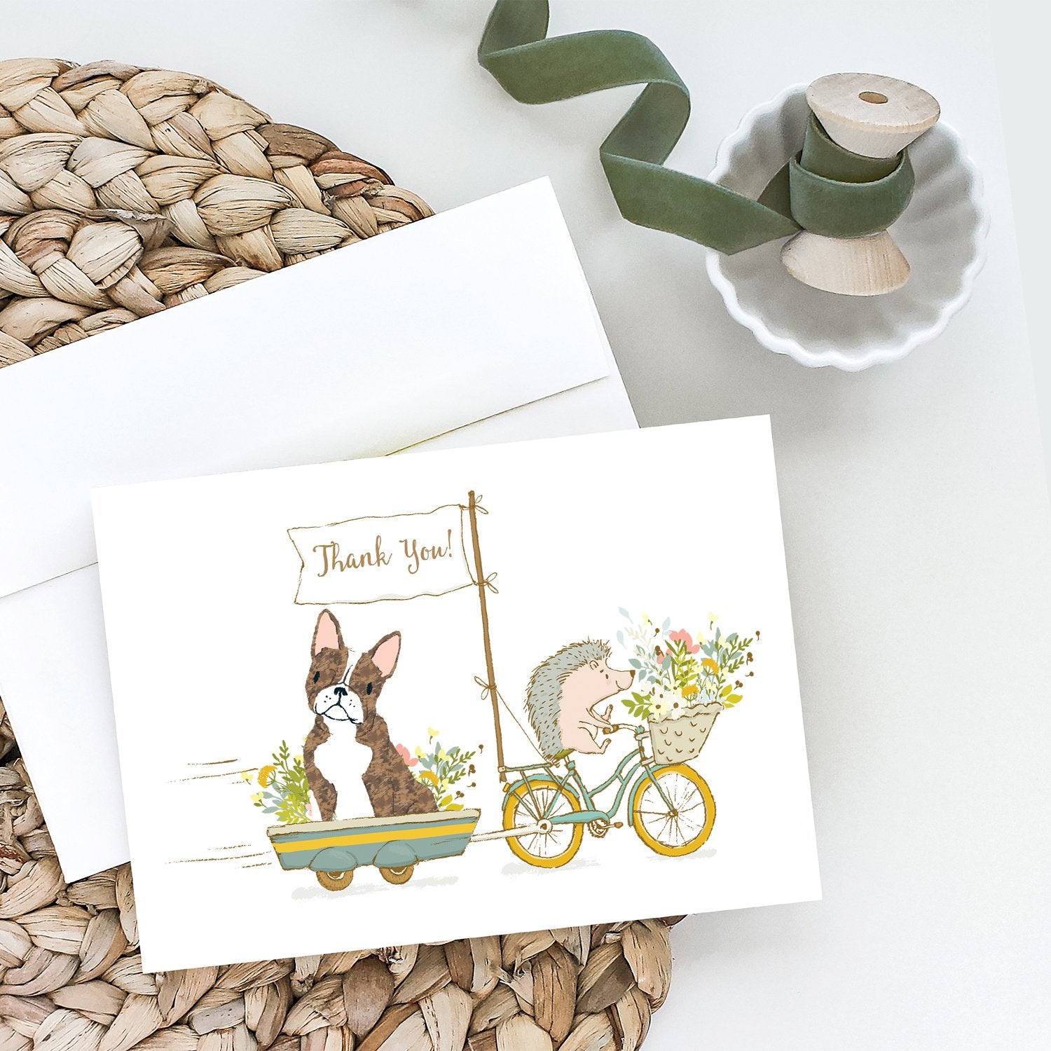 Buy this Boston Terrier Brindle and White Greeting Cards and Envelopes Pack of 8