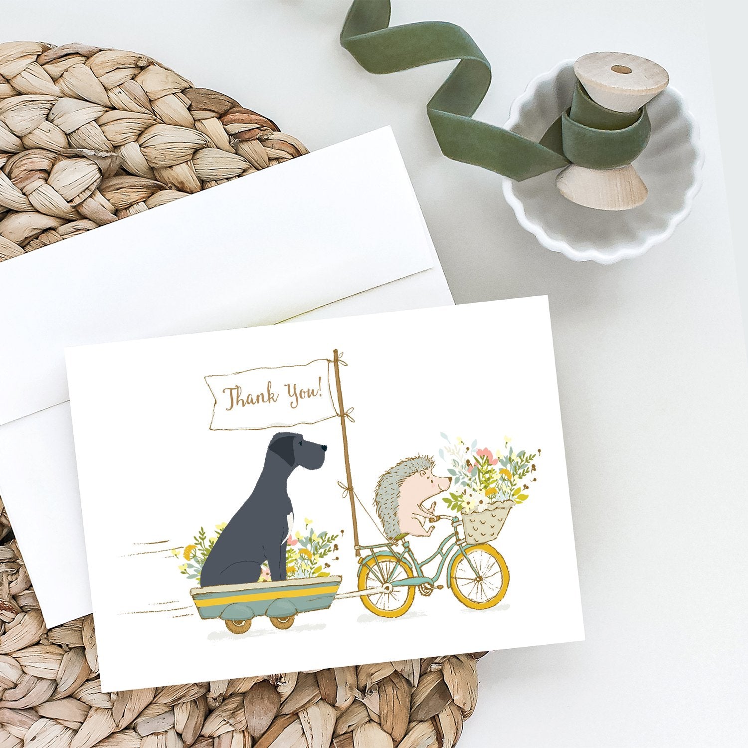 Great Dane Black Natural Ears Greeting Cards and Envelopes Pack of 8 - the-store.com