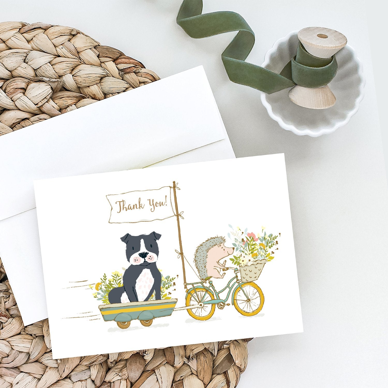 Caroline's Treasures Staffordshire Bull Terrier Black Greeting Cards - Blank Note Cards – 8-Pack of Artist-Designed Cards with Envelopes