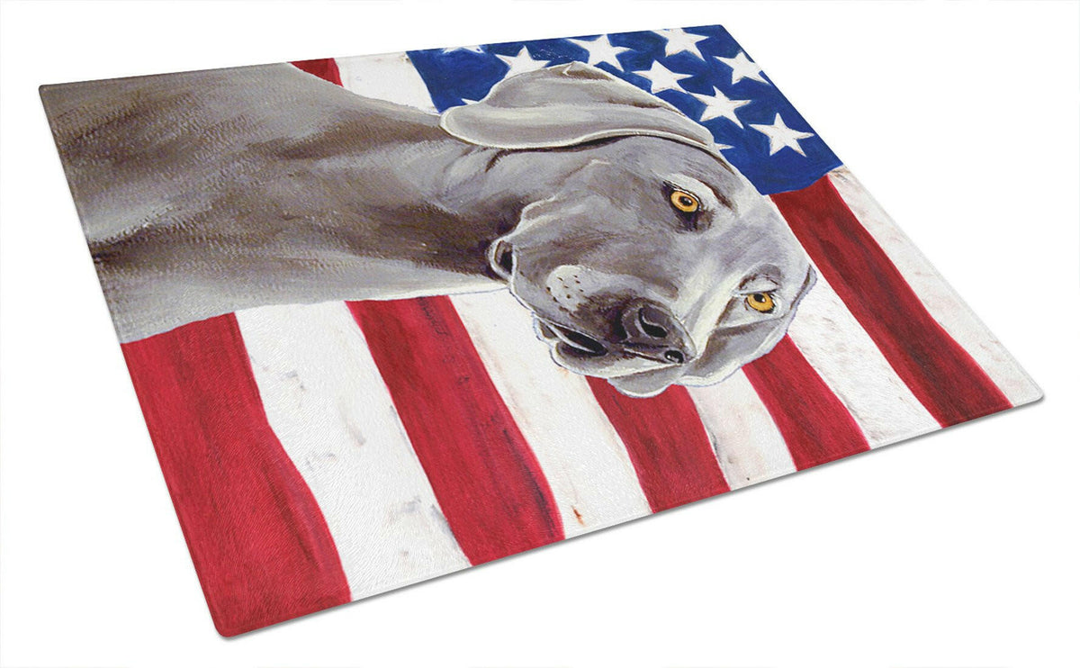 USA American Flag with Weimaraner Glass Cutting Board Large by Caroline&#39;s Treasures