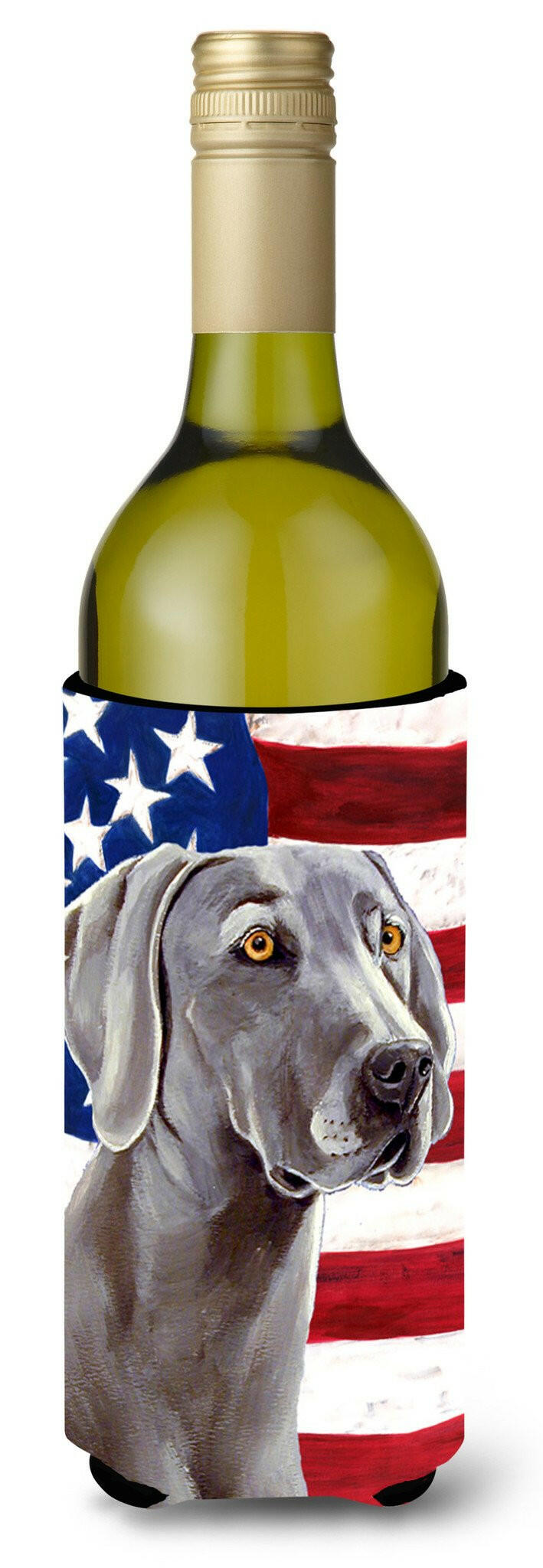 USA American Flag with Weimaraner Wine Bottle Beverage Insulator Beverage Insulator Hugger by Caroline&#39;s Treasures
