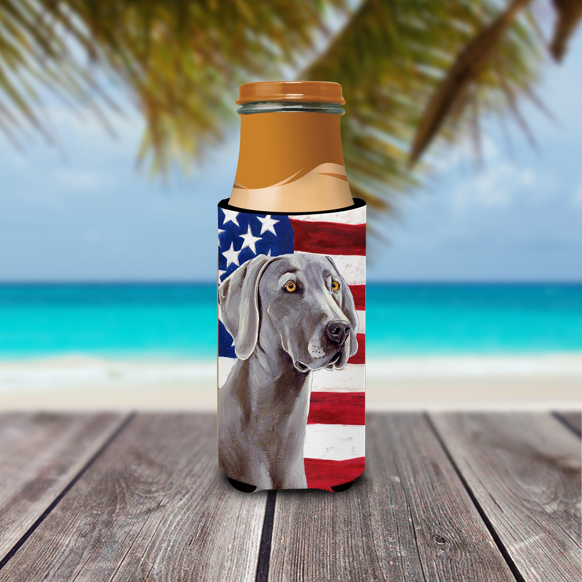 USA American Flag with Weimaraner Ultra Beverage Insulators pour canettes minces LH9001MUK
