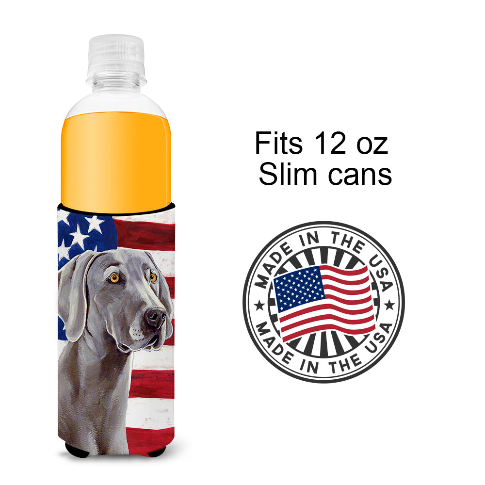 USA American Flag with Weimaraner Ultra Beverage Insulators for slim cans LH9001MUK