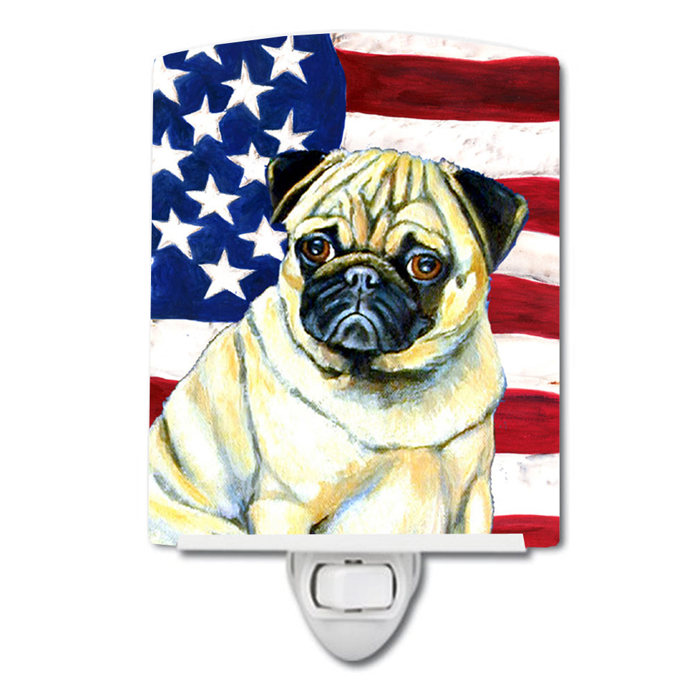 USA American Flag with Pug Ceramic Night Light LH9002CNL - the-store.com