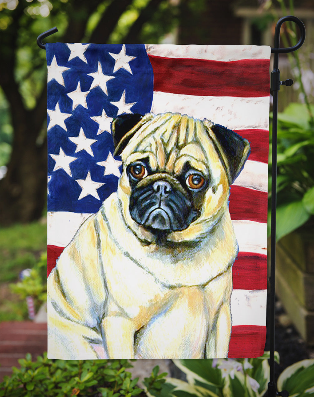 USA American Flag with Pug Flag Garden Size