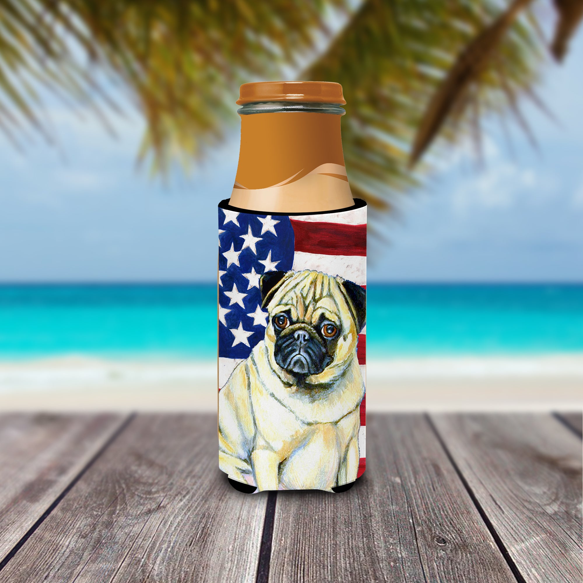 USA American Flag with Pug Ultra Beverage Insulators for slim cans LH9002MUK.