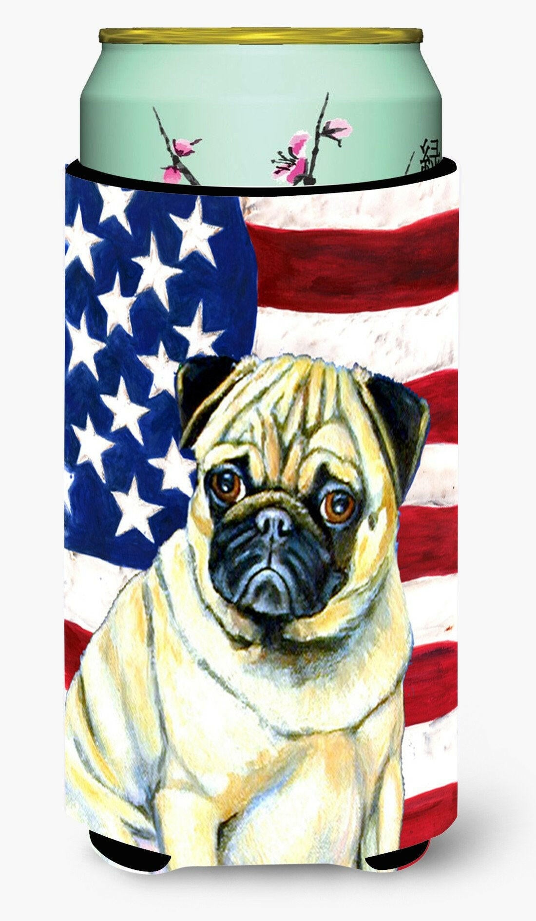 USA American Flag with Pug  Tall Boy Beverage Insulator Beverage Insulator Hugger by Caroline&#39;s Treasures