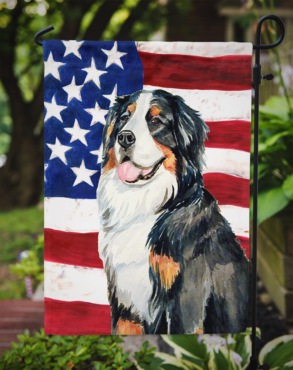 USA American Flag with Bernese Mountain Dog Flag Garden Size