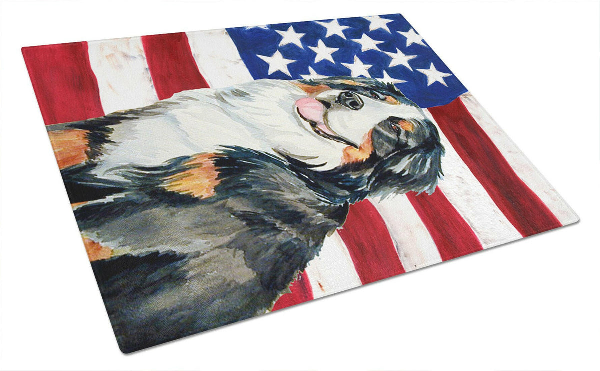 USA American Flag with Bernese Mountain Dog Glass Cutting Board Large by Caroline&#39;s Treasures
