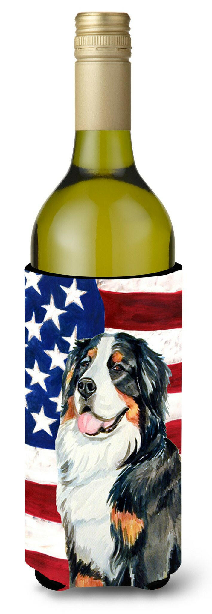 USA American Flag with Bernese Mountain Dog Wine Bottle Beverage Insulator Beverage Insulator Hugger by Caroline's Treasures