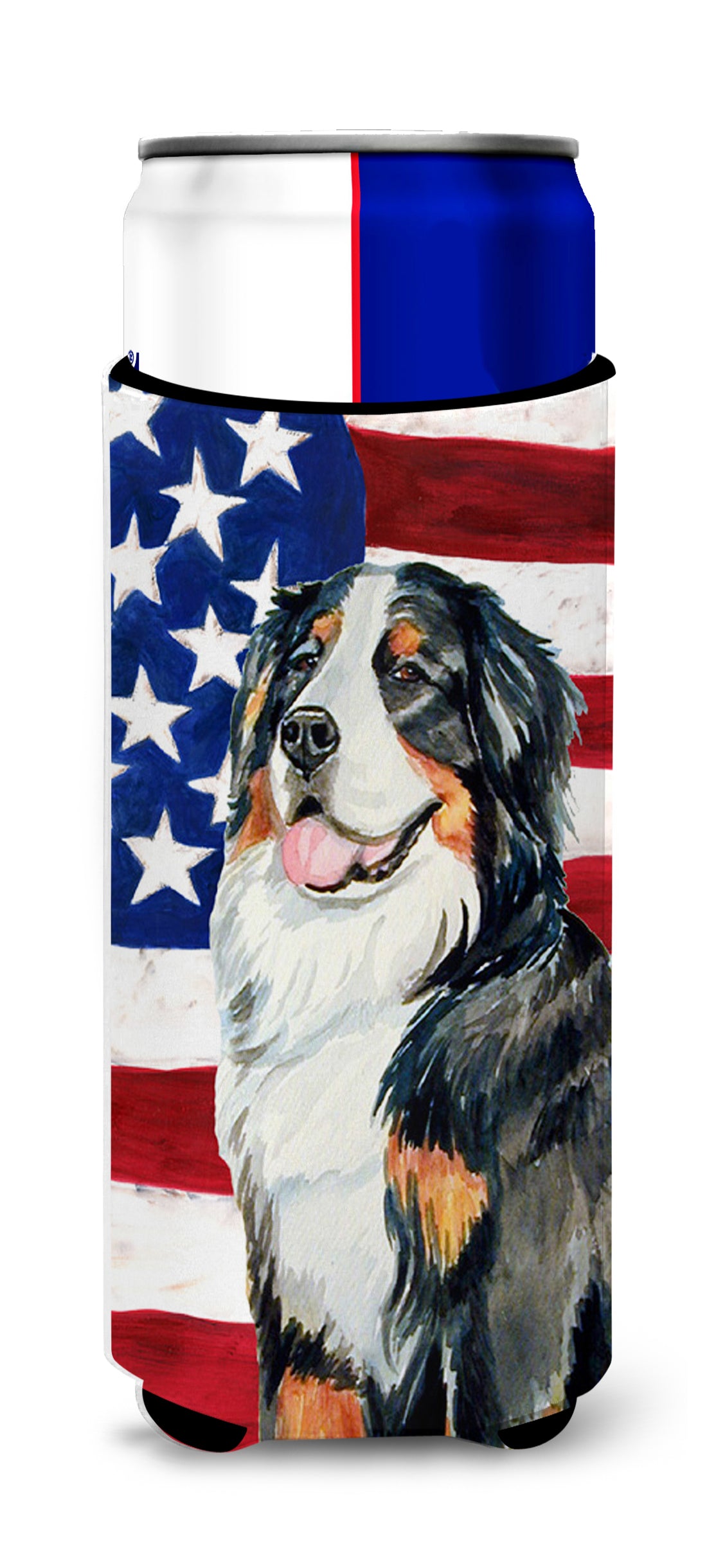 USA American Flag with Bernese Mountain Dog Ultra Beverage Insulators for slim cans LH9003MUK
