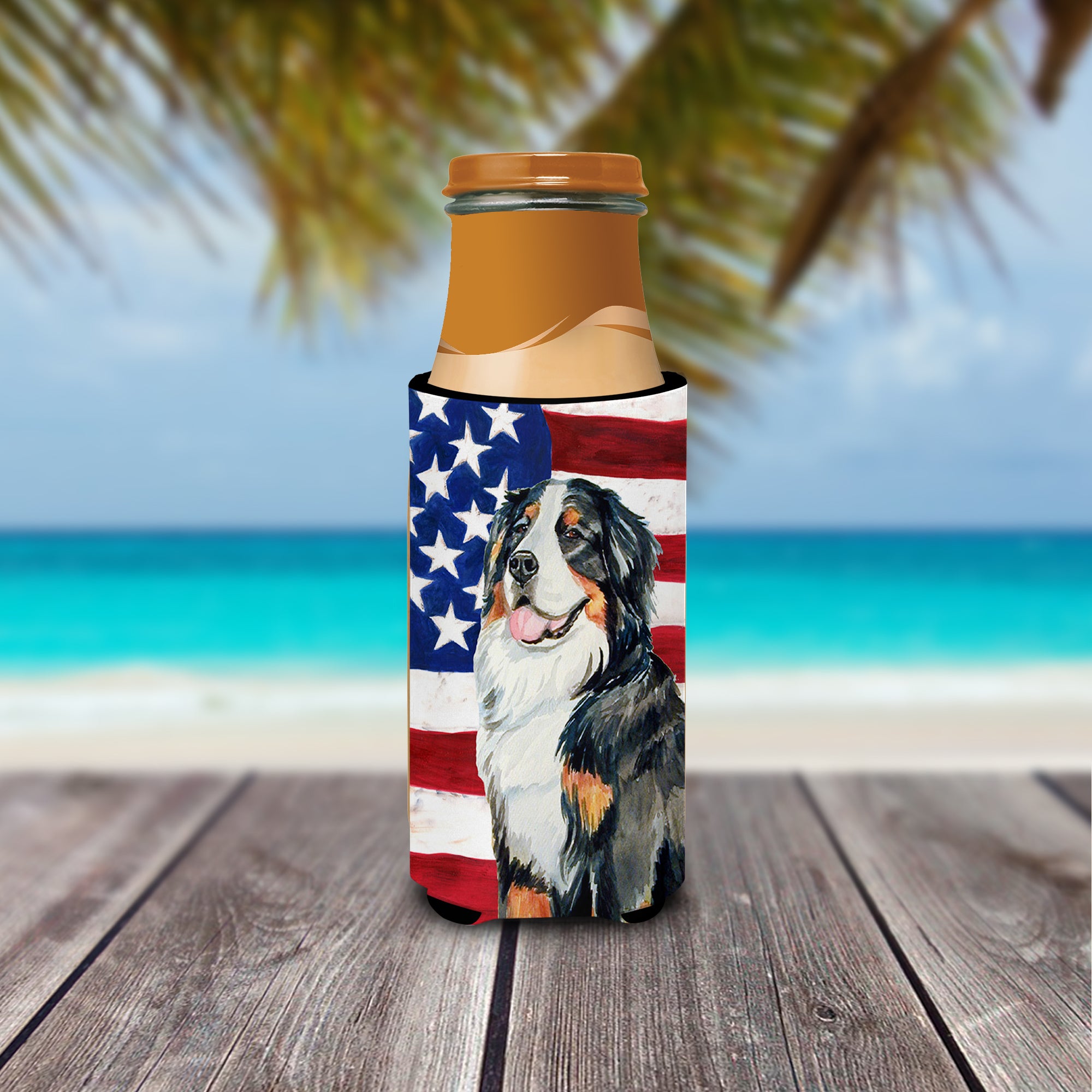 USA American Flag with Bernese Mountain Dog Ultra Beverage Insulators for slim cans LH9003MUK.