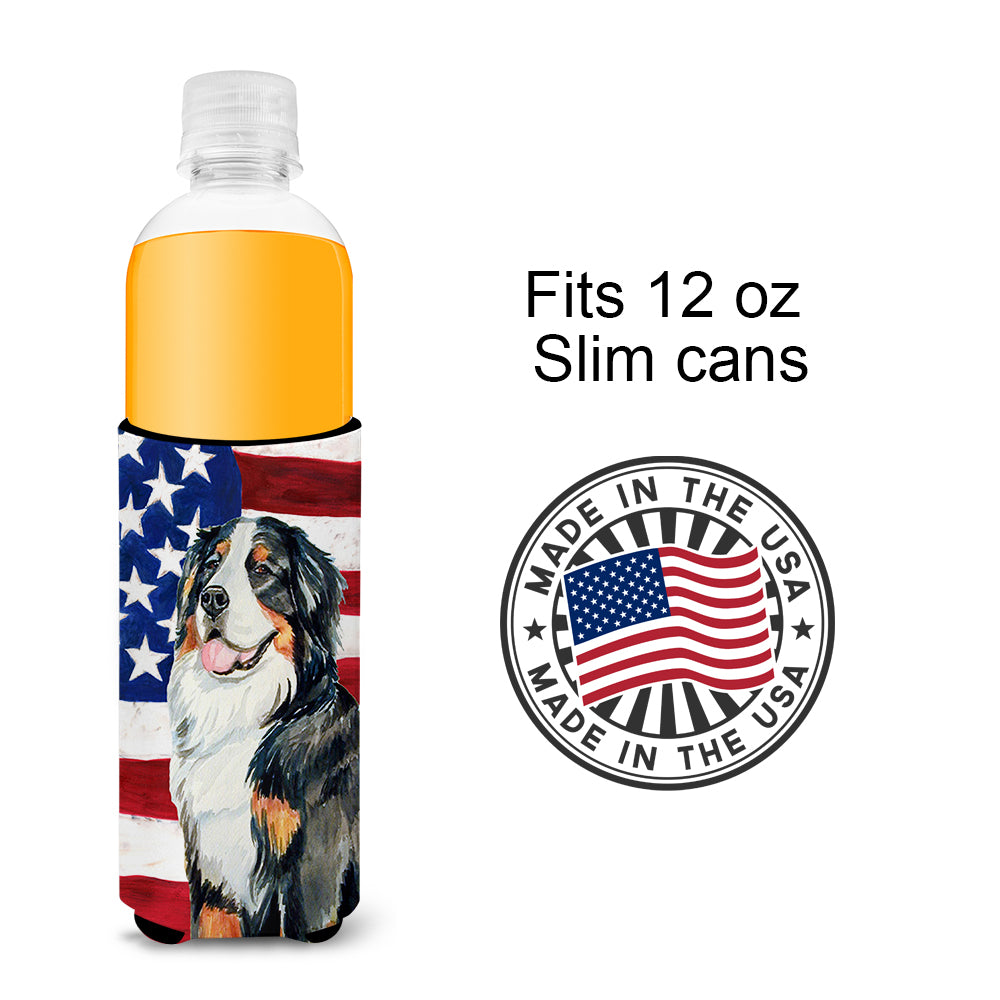 USA American Flag with Bernese Mountain Dog Ultra Beverage Insulators for slim cans LH9003MUK