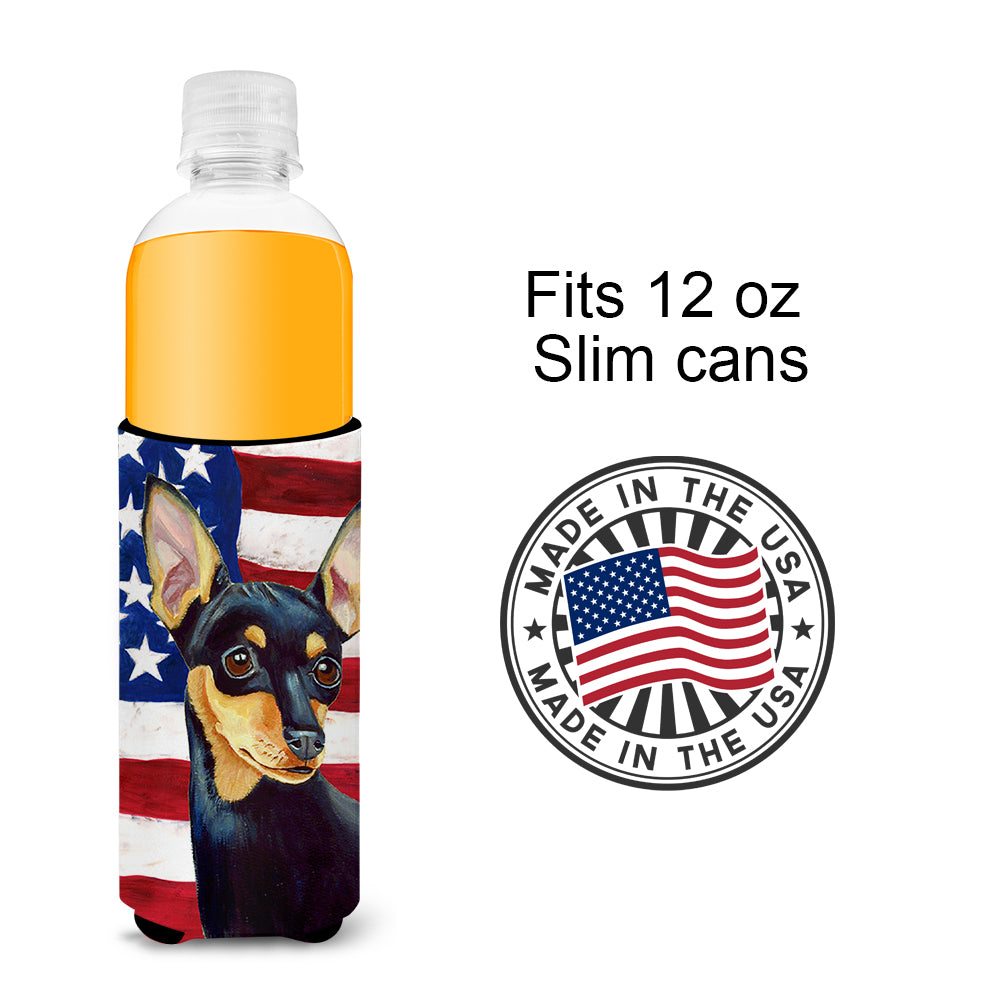 USA American Flag with Min Pin Ultra Beverage Insulators for slim cans LH9004MUK.