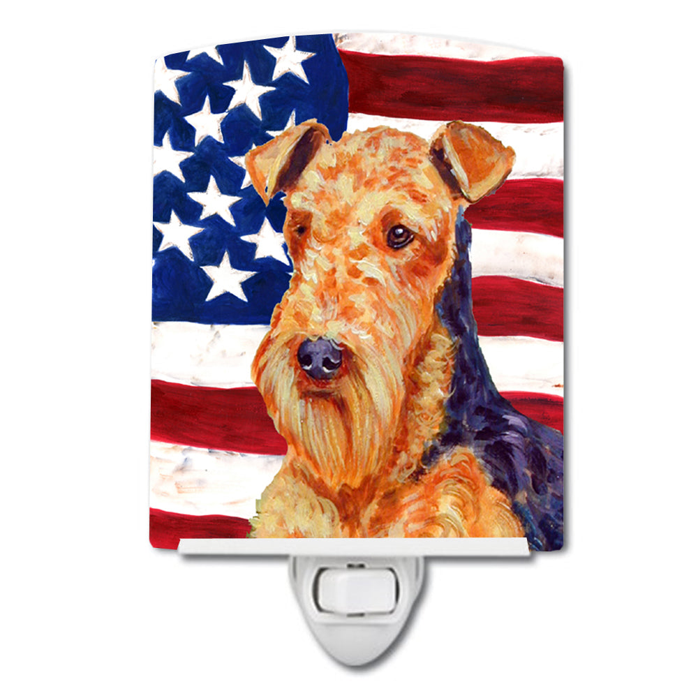 USA American Flag with Airedale Ceramic Night Light LH9005CNL - the-store.com