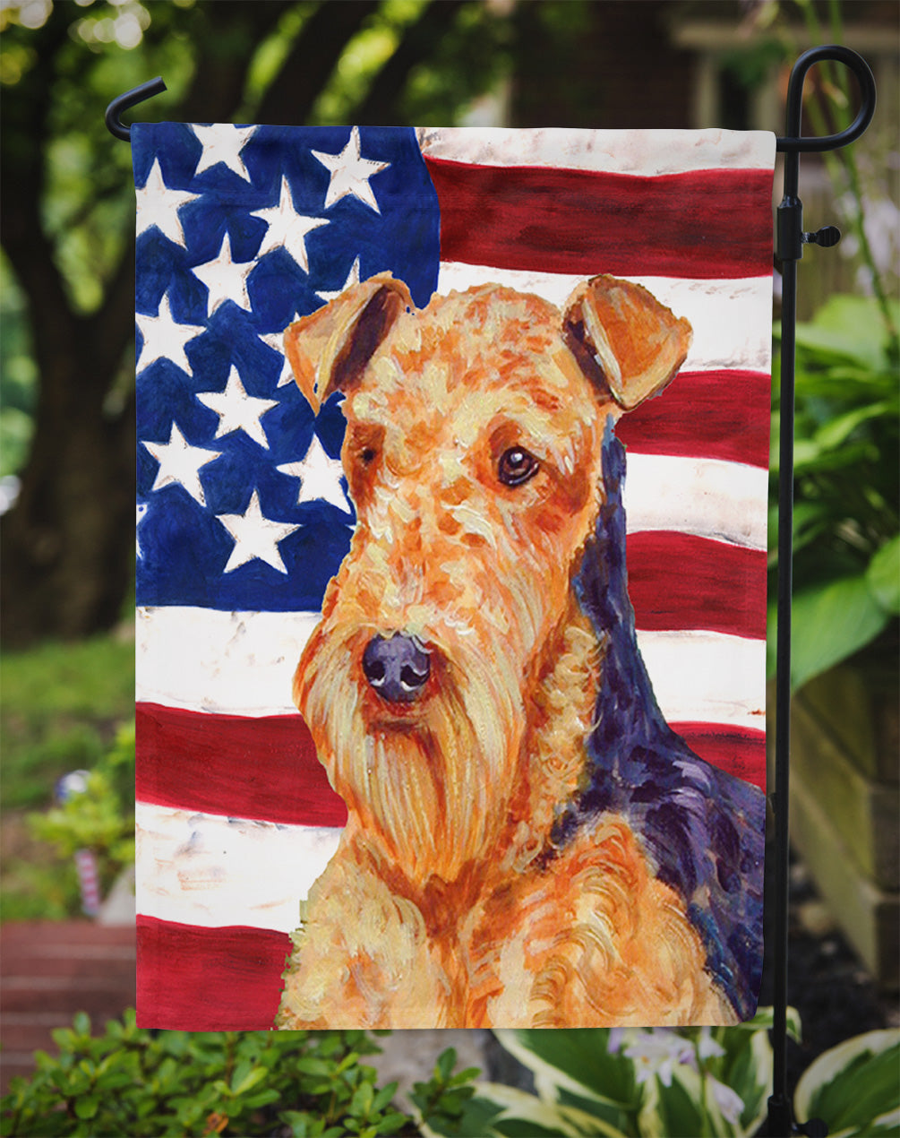 USA American Flag with Airedale Flag Garden Size.