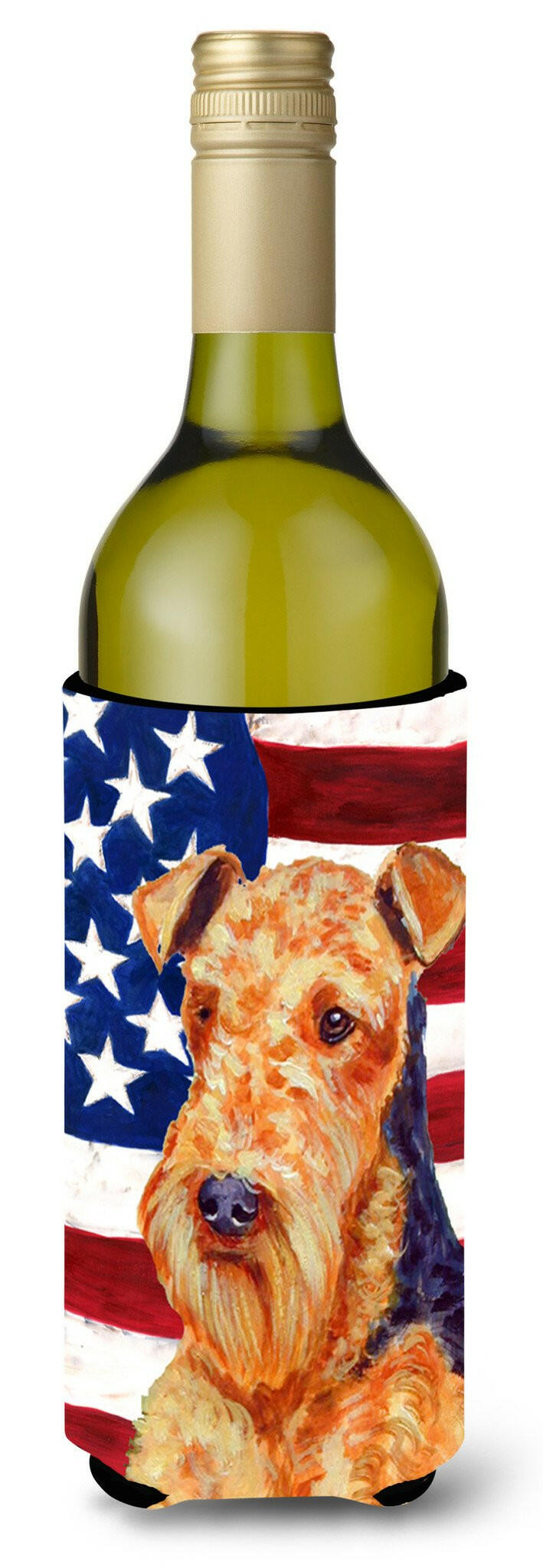 USA American Flag with Airedale Wine Bottle Beverage Insulator Beverage Insulator Hugger by Caroline's Treasures
