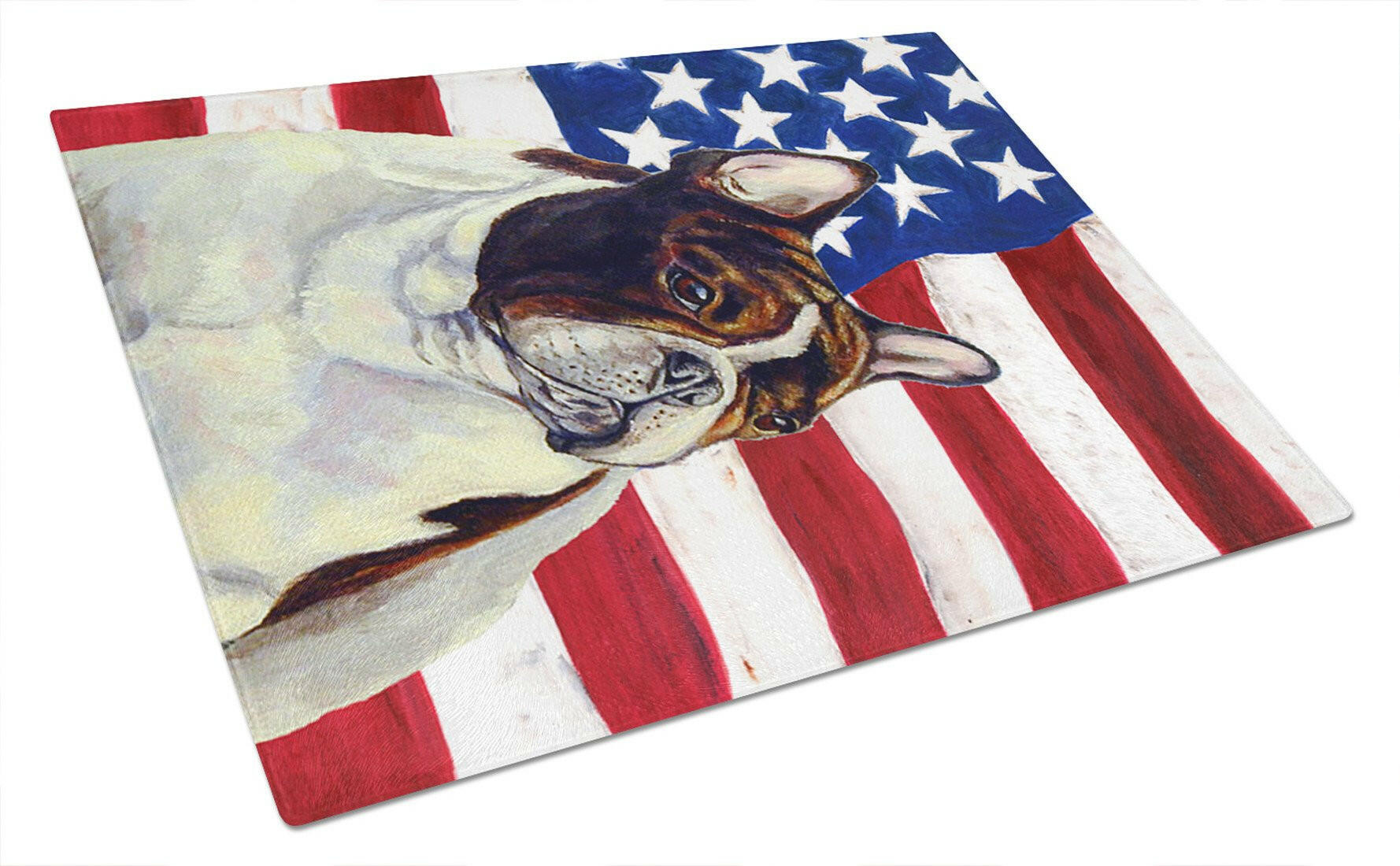 USA American Flag with French Bulldog Glass Cutting Board Large by Caroline's Treasures