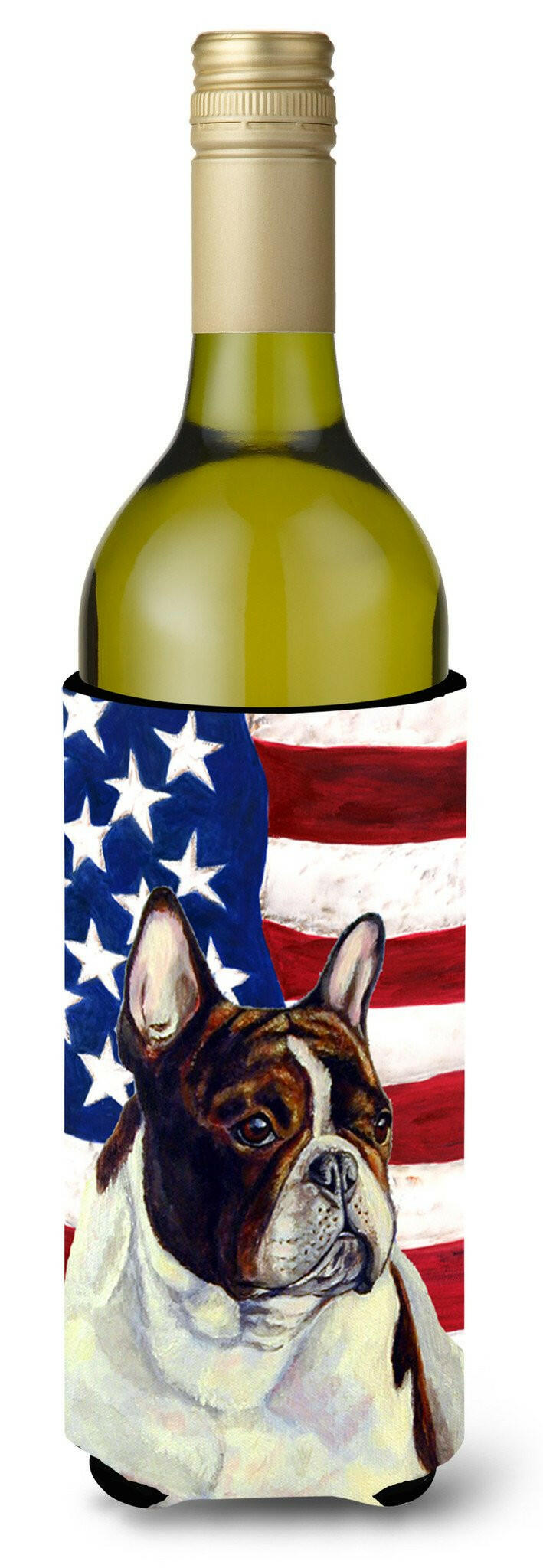 USA American Flag with French Bulldog Wine Bottle Beverage Insulator Beverage Insulator Hugger by Caroline&#39;s Treasures