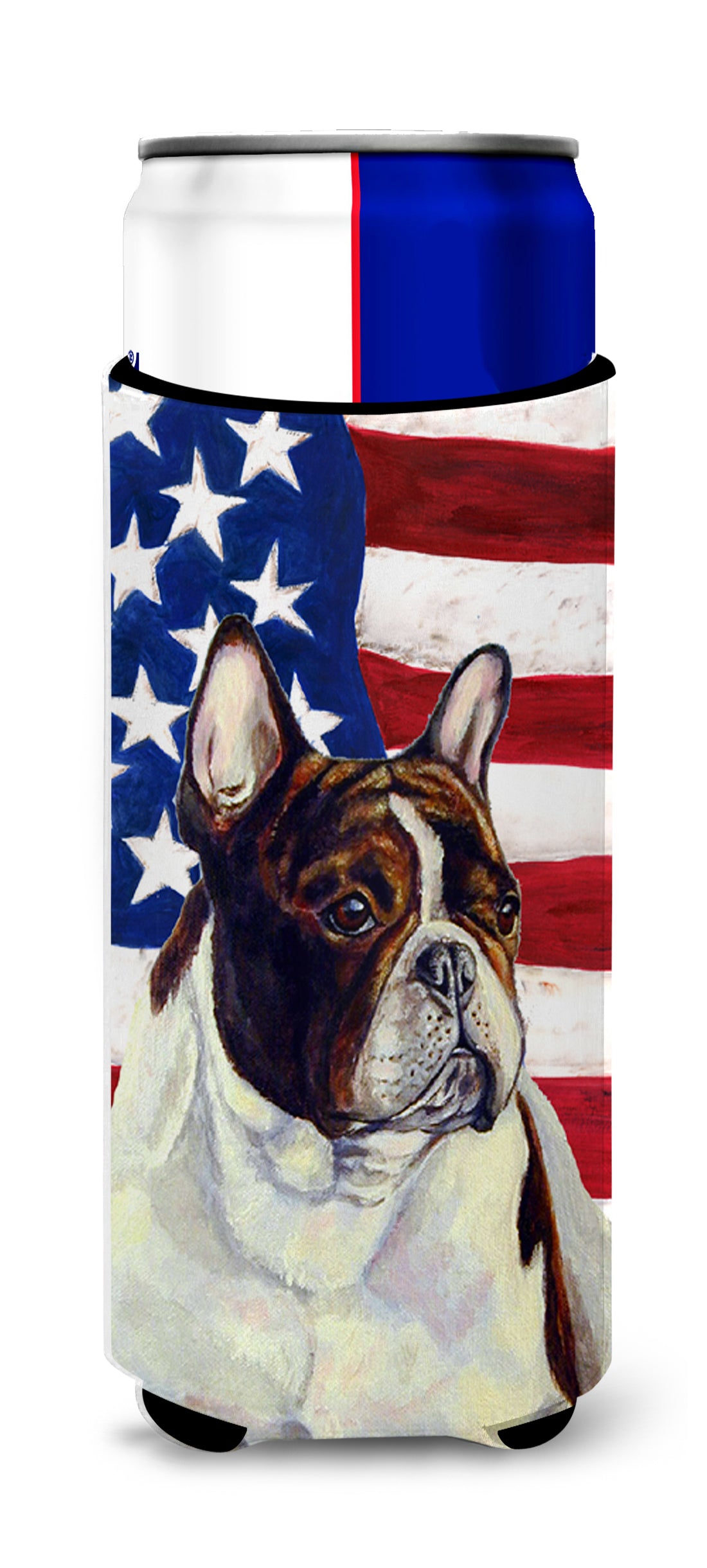 USA American Flag with French Bulldog Ultra Beverage Insulators for slim cans LH9006MUK.