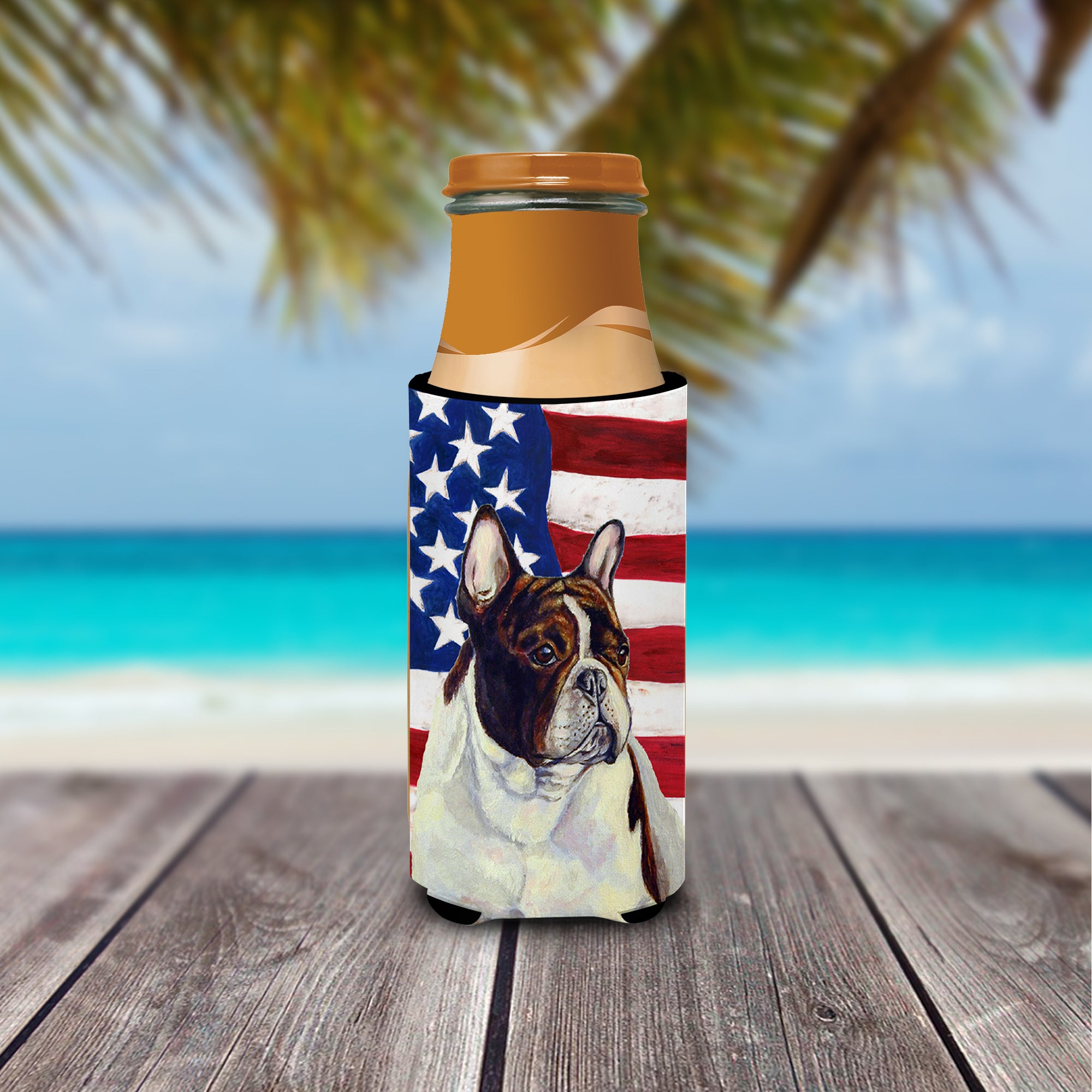 USA American Flag with French Bulldog Ultra Beverage Insulators for slim cans LH9006MUK.