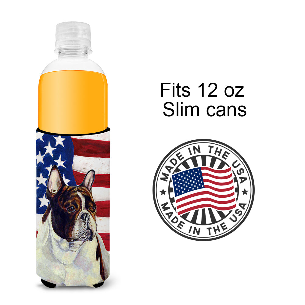 USA American Flag with French Bulldog Ultra Beverage Insulators for slim cans LH9006MUK