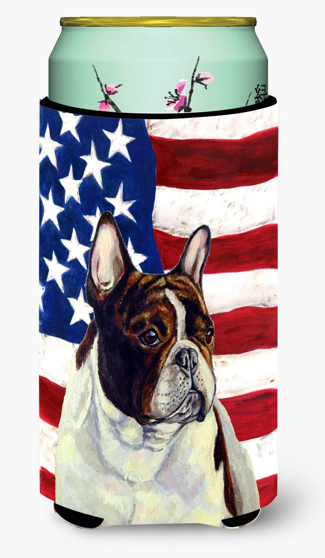 USA American Flag with French Bulldog  Tall Boy Beverage Insulator Beverage Insulator Hugger by Caroline's Treasures