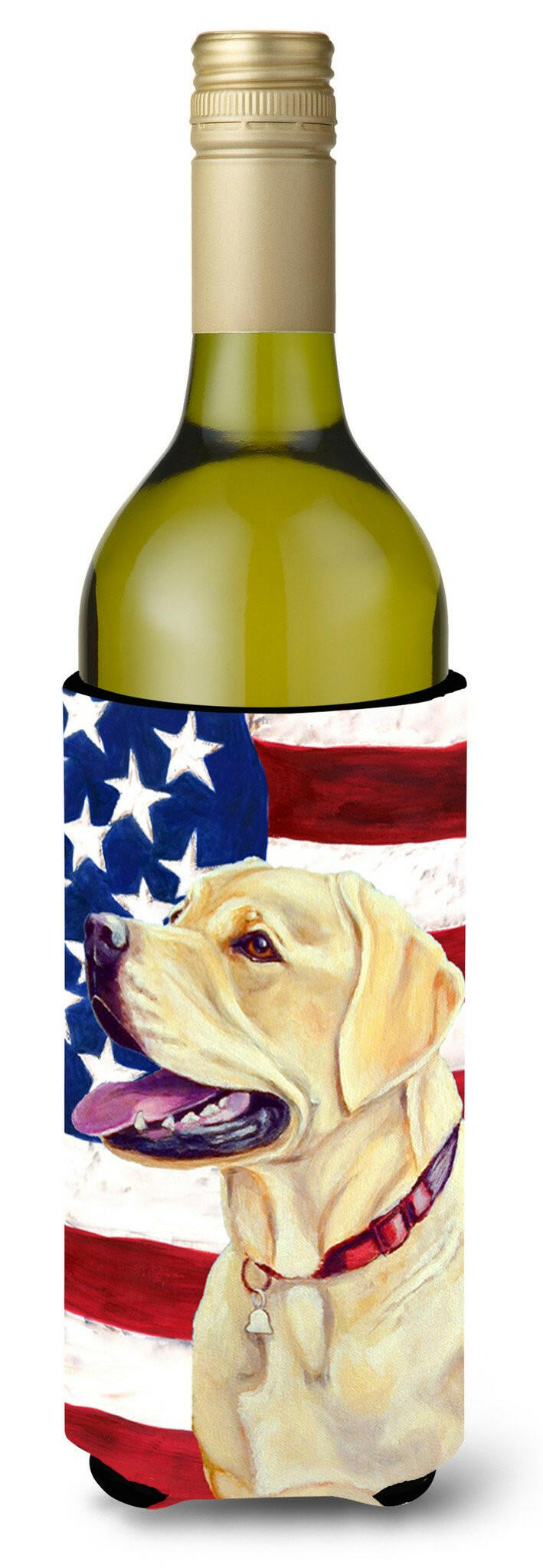 USA American Flag with Labrador Wine Bottle Beverage Insulator Beverage Insulator Hugger by Caroline's Treasures