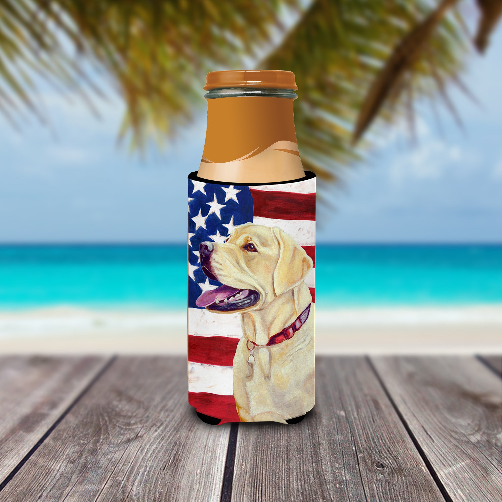 USA American Flag with Labrador Ultra Beverage Insulators for slim cans LH9008MUK