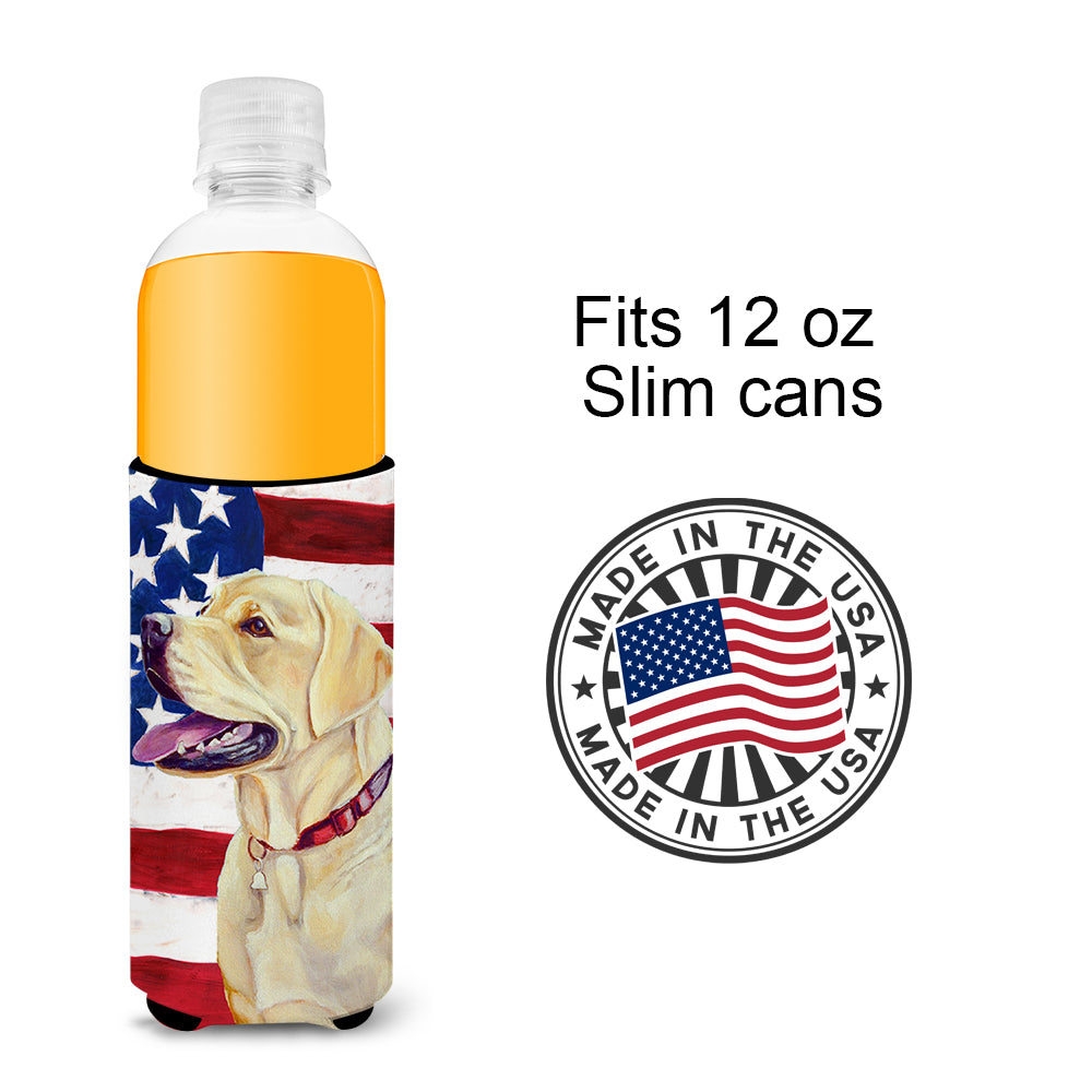 USA American Flag with Labrador Ultra Beverage Insulators for slim cans LH9008MUK.