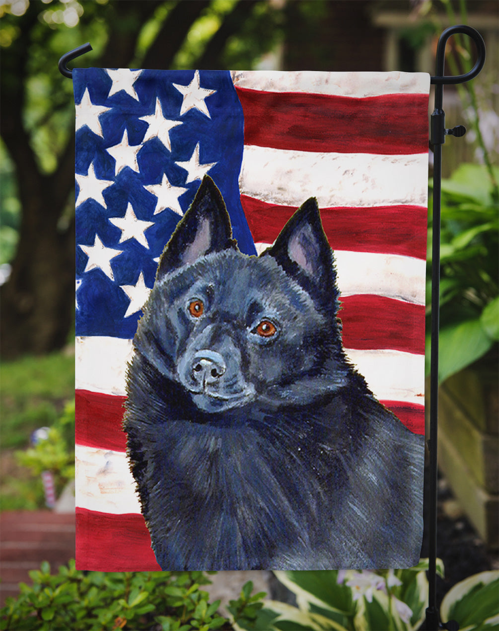 Drapeau américain des États-Unis avec drapeau Schipperke Taille du jardin