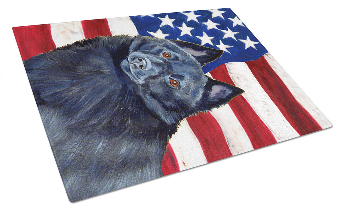 USA American Flag with Schipperke Glass Cutting Board Large by Caroline&#39;s Treasures