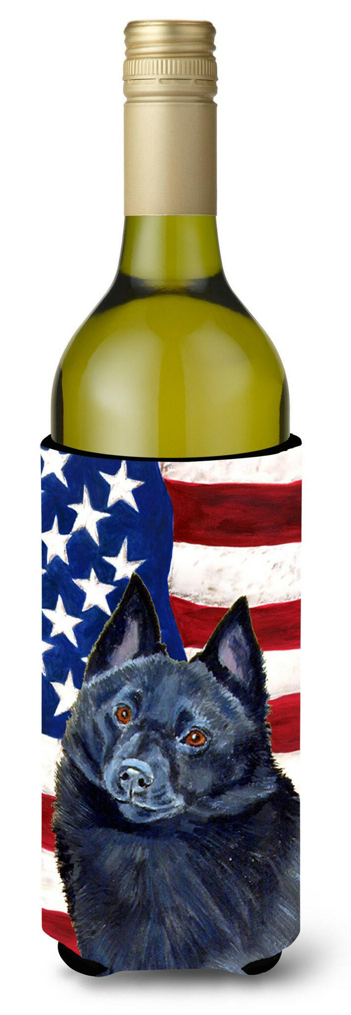 USA American Flag with Schipperke Wine Bottle Beverage Insulator Beverage Insulator Hugger by Caroline&#39;s Treasures